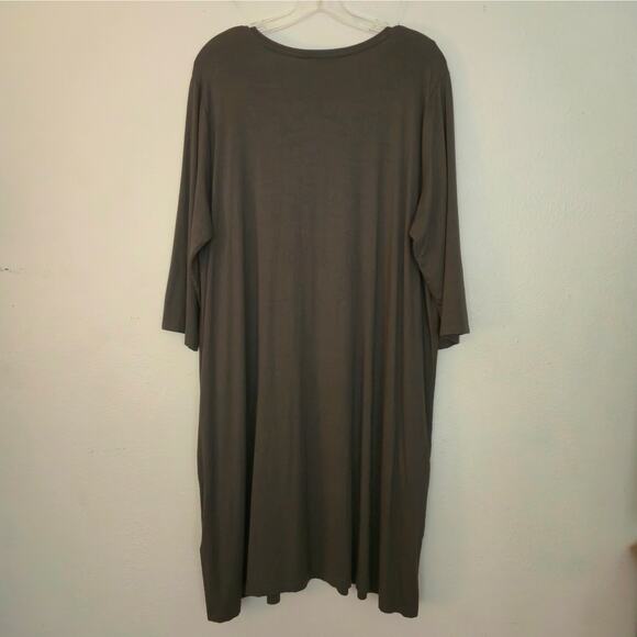 Eileen Fisher V-Neck A-Line Dress Size XL Gray Elevated Casual Jersey Shift - Picture 3 of 12